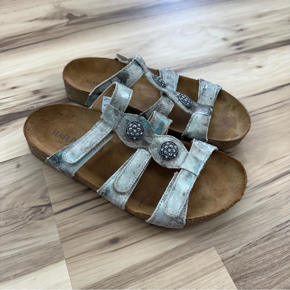 Haflinger Gray Leather Strappy Sandals